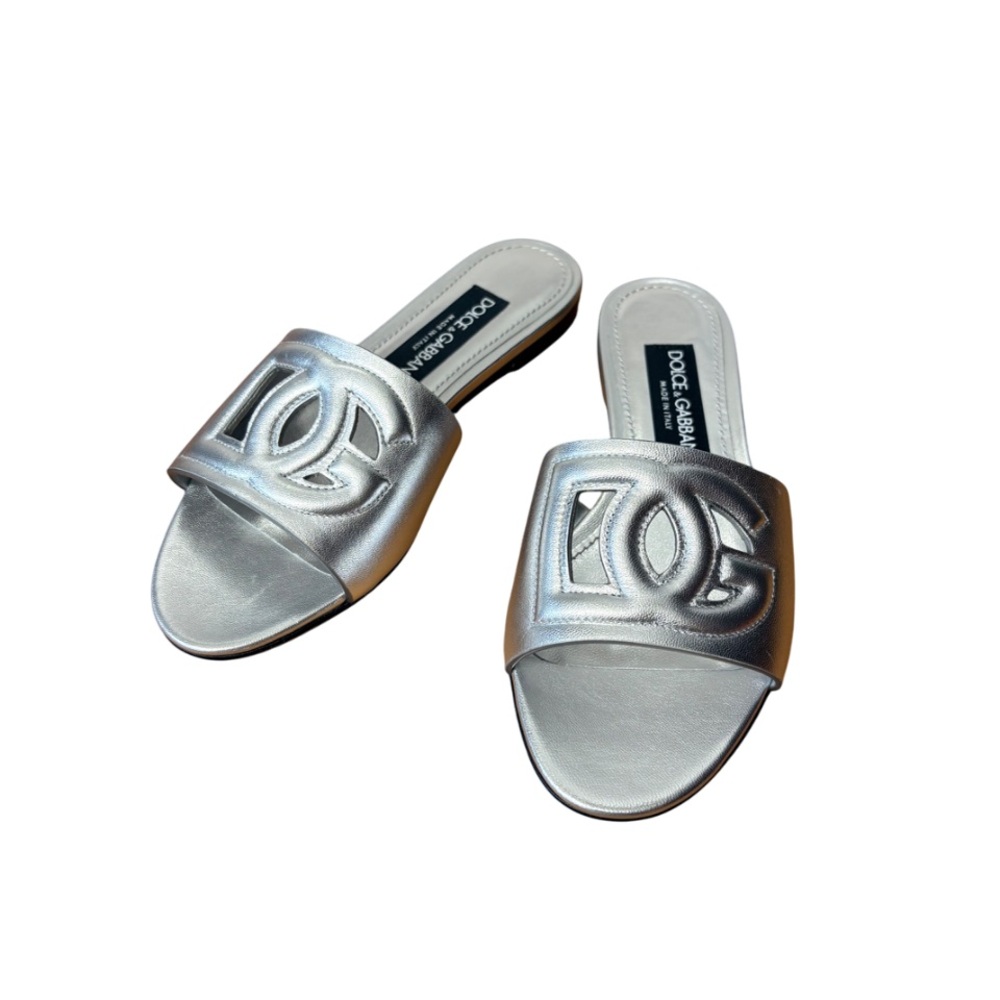 NEW Dolce & Gabbana Ciabatta Flat Nappa Mordore Silver Slides size 35.5 $795.00 - Picture 5 of 16